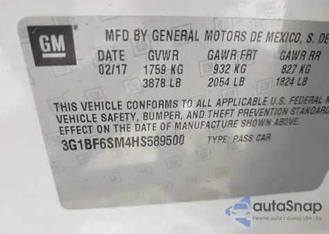 2017 Chevrolet Cruze Premier Auto z USA, uszkodzony, nr VIN 3G1BF6SM4HS589500